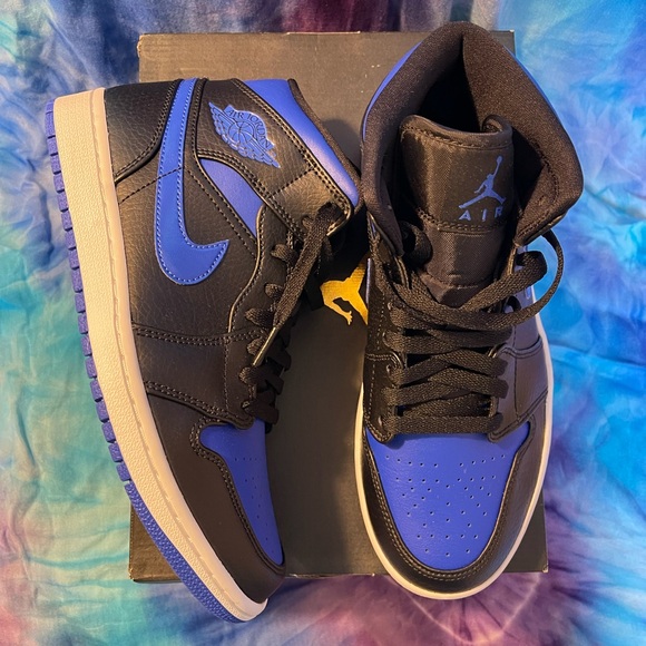 Jordan 1 Mid Black Hyper Royal Highs - New in Box - Beautiful!